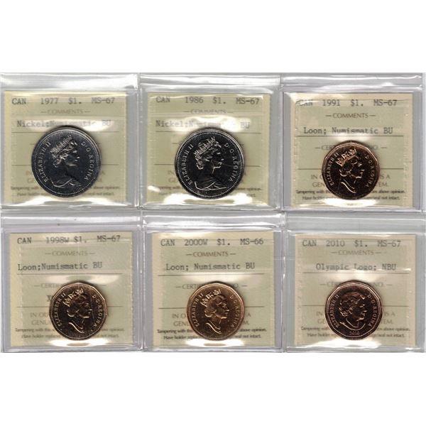 Lot of 6 MS Dollars 1977-86-91-98W-00W-2010