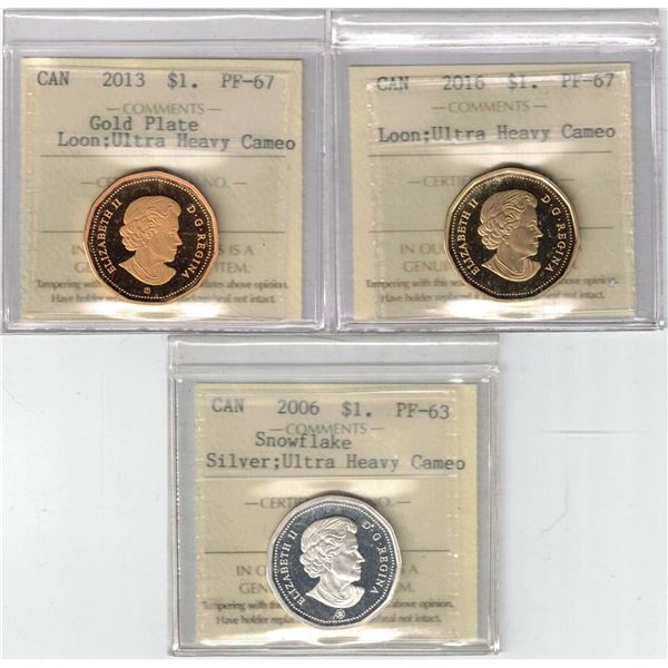 Lot of 3 Proof Dollars 2006-2013-2016