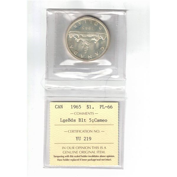 1965 $1. LgeBds Blt 5; Cameo Certified PCCS PL66, Professional Coin Certification System