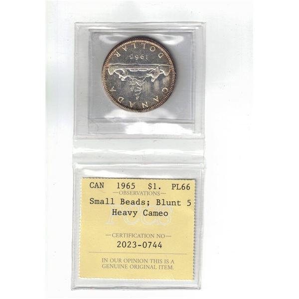 1965 $1. Smll Bds Blt 5; Heavy Cameo Certified PCCS PL66, Professional Coin Certification System