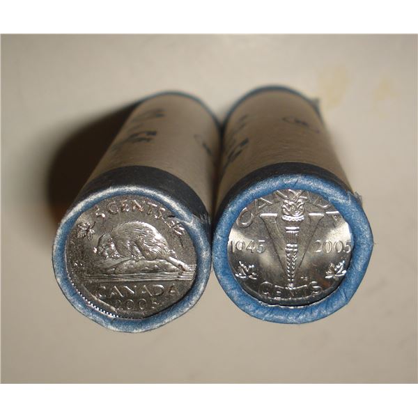 2005P VE-Day & Beaver 5-Cent Nickel Roll, 1 of each