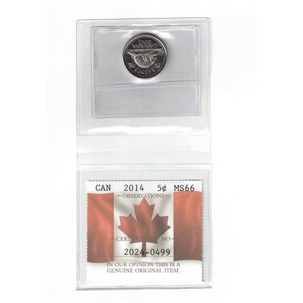 2014 Canada 5¢ Certified PCCS MS66, Professional Coin Certification System