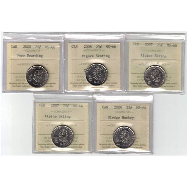 2007-08-09 Olympic X 5, 25¢ All ICCS MS66