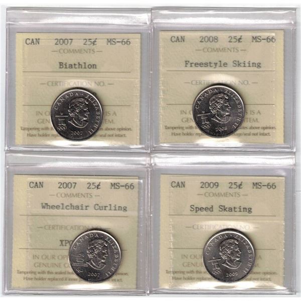 2007-08-09 Olympic X 4, 25¢ All ICCS MS66