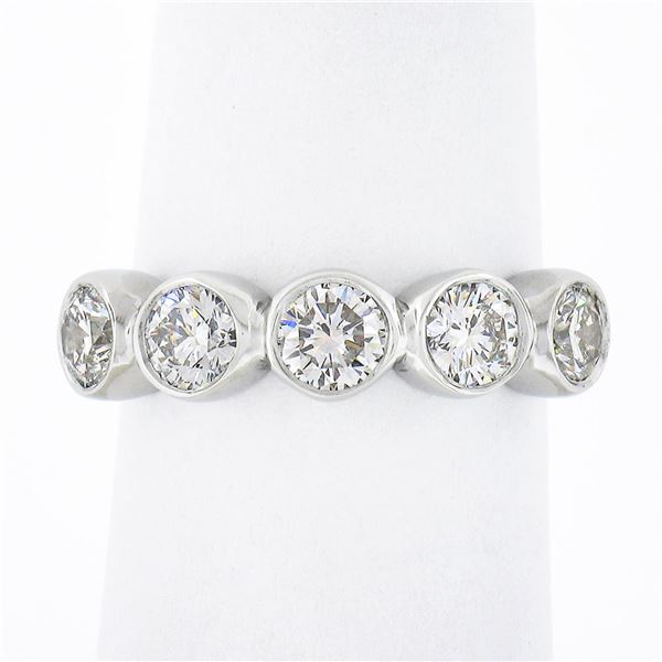 NEW Platinum 1.36 ctw Round Bezel Large Diamond Five 5 Stone Wedding Band Ring