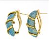 Image 5 : Vintage 18k Yellow Gold Textured Baby Blue Enamel Twisted Wire Dome Earrings