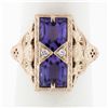 Image 1 : 14K Rose Gold 1.80 ctw Amethyst W/ Diamond & Filigree Milgrain Etched Dinner Rin