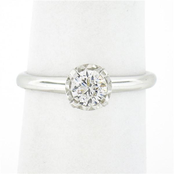 14K White Gold 0.46 ctw Prong Illusion Set Round Diamond Solitaire Engagement Ri