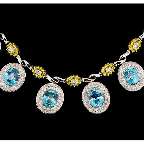 42.82 ctw Blue Zircon and Diamond Necklace - 14-18KT White And Yellow Gold