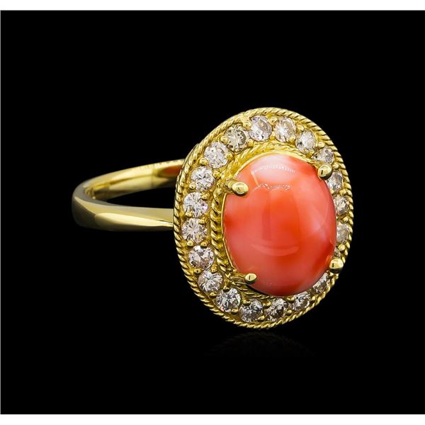 14KT Yellow Gold 3.16 ctw Coral and Diamond Ring