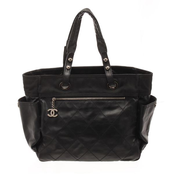 Chanel Black Quilted Coated Canvas Biarritz Tote Bag