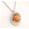 Image 2 : 18k White Gold 7.59 ctw Peach Orange Bezel NATURAL Moonstone Diamond Halo Pendan