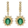 Image 1 : 14K Gold 5.00ct Emerald & 1.25ct Diamond Earrings