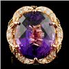 Image 1 : 14K Gold 23.02ct Amethyst & 0.75ctw Diamond Ring
