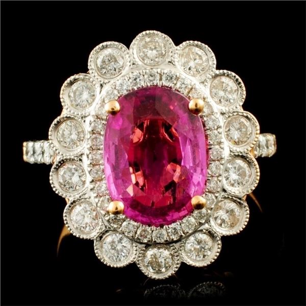 18K Gold 3.02ct Sapphire & 0.99ctw Diamond Ring