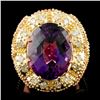 Image 1 : 14K Gold 14.11ct Amethyst & 2.00ctw Diamond Ring