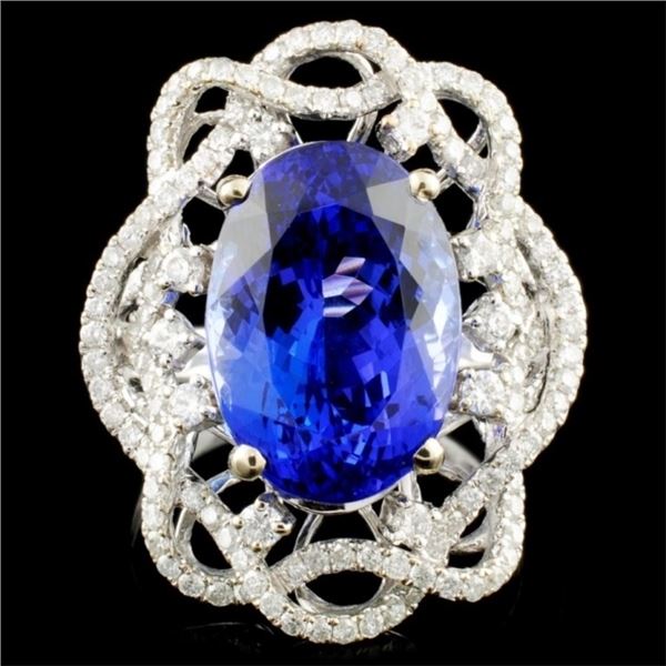 18K Gold 7.61ct Tanzanite & 0.96ctw Diamond Ring