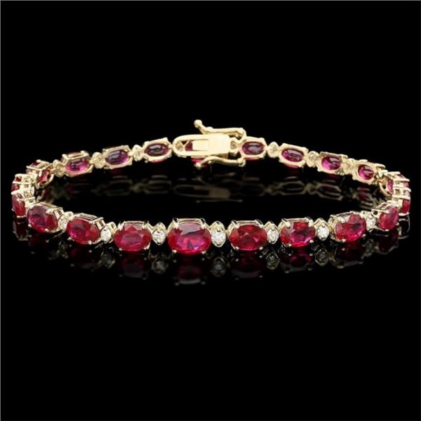 `14k Gold 17.00ct Ruby & 0.70ct Diamond Bracelet