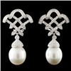 Image 1 : 14K Gold 12.00mm Pearl & 1.12ctw Diamond Earrings