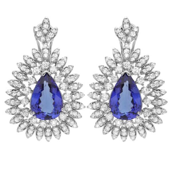14K Gold 11.00ct Tanzanite & 4.00ct Diamond Earrin