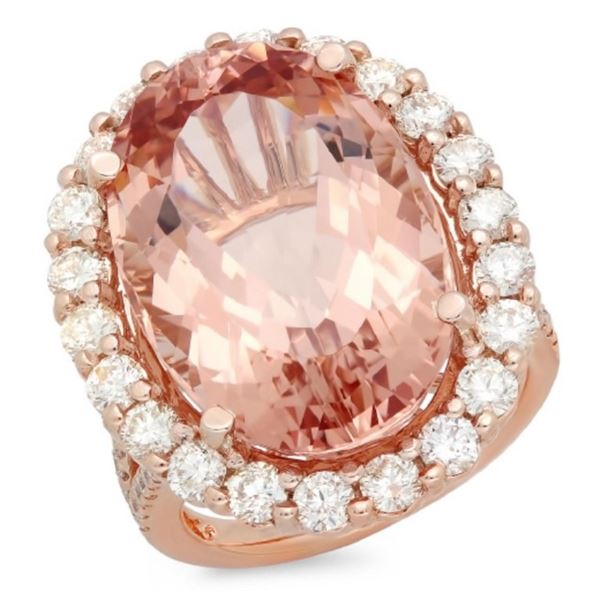 14K Gold 20.00ct Morganite & 2.10ct Diamond Ring