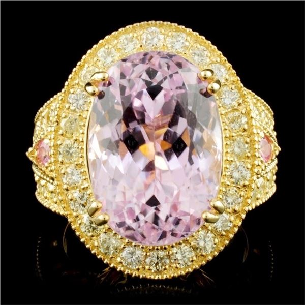 14K Gold 13.84ct Kunzite & 1.72ctw Diamond Ring