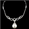 Image 1 : 14K Gold 14MM Pearl & 1.58ctw Diamond Necklace