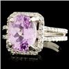 Image 2 : 14K Gold 4.18ct Kunzite & 0.44ctw Diamond Ring