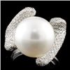 Image 2 : 18K Gold 12.50mm Pearl & 2.40ctw Diamond Ring