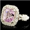 Image 2 : 18K Gold 8.23ct Kunzite & 1.35ctw Diamond Ring