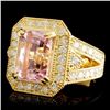 Image 2 : 14K Gold 6.80ct Kunzite & 1.72ctw Diamond Ring