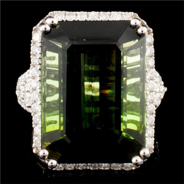 14K Gold 24.39ct Tourmaline & 0.97ctw Diamond Ring