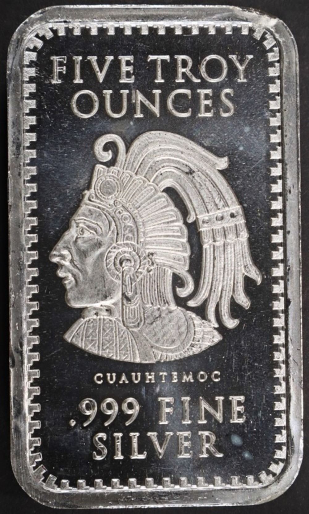 (1) 5 OZ .999 SILVER AZTEC BAR