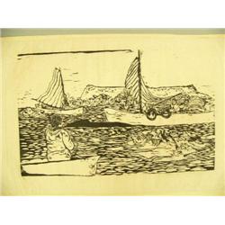 Stone lithograph by William Soovagrooki, Sr. Whaling crew harpooning whale 1/4 - shrink wrapped and 