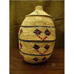 14" grass basket - Stock # 987A by Amelia Davidson from Kipnuk, AK decorated with dyed seal gut (2)