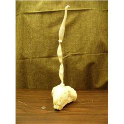 17" walrus tusk carved as 2 whales with puffins on top by Roger Silook Sr. deceased Christmas 2005, 