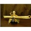 Image 1 : 31" seal hide kayak with Aleut hunter, ivory hands and face, Aleut hunting hat, harpoon, and ice too