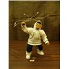 Image 1 : Carved wood face and hands 10" tall man hunting with bolo basket on back with ptarmigan by Penni Abr