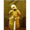 Image 5 : Wood face doll, tanned moose hide 11" tall, signed but unreadable, heavily beaded dress, seal skin b