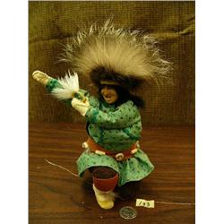 10" dancer by Shelley Chamberlain from Bethel, Yup'ik wearing green kuspuk with green flowers (152)