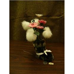 Seal skin mukluk vase with flowers done out of arctic fox hide 10" tall (152)