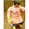 Image 2 : 10" doll, carved wood face, seal hide basket with shells and seafood by Shelley Chamberlain, wearing