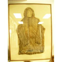 Fabulous seal gut raingear framed circa 1900 from Aleutian chain with seal trim - very unusual stitc