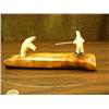 Image 5 : White walrus ivory hunter and bear 2.5" tall circa 1960 mounted on 9" approx. 9 lb. chocolate brown 