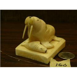 3" ivory walrus and seal mounted on white ivory case circa 1960 (148)