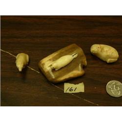 Lot of 3 carvings - 2" ivory seal mounted on fossil. Ivory 1.5" sitting polar bear and 1.75" fabulou