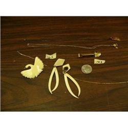 Lot of: Gold shovel with nuggets pin, pick and shovel with nuggets pendant, and ivory pendant and pa