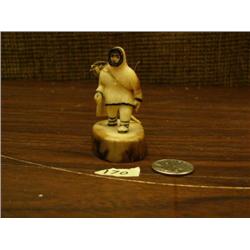 3" Eskimo hunter on fossil ivory great detail in face, circa 1960 (148)