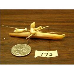 3" fossilized ivory kayaker outstanding quality circa 1960 (148)