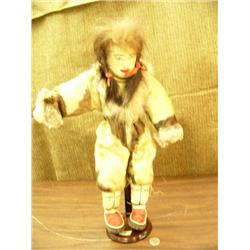 18" doll beautiful hand sewn leather face with striped seal skin snowsuit and fabulous Siberian styl